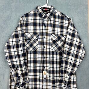 Bocomal FR Flannel Shirt Mens L Navy White Plaid Flame Resistant NFPA 2112 CAT 2